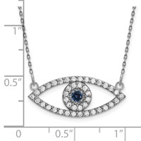 14K White Gold Polished 0.50 Carat Diamond and Sapphire Medium Evil Eye Necklace, 18" view 3