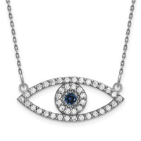 14K White Gold Polished 0.50 Carat Diamond and Sapphire Medium Evil Eye Necklace, 18" view 1