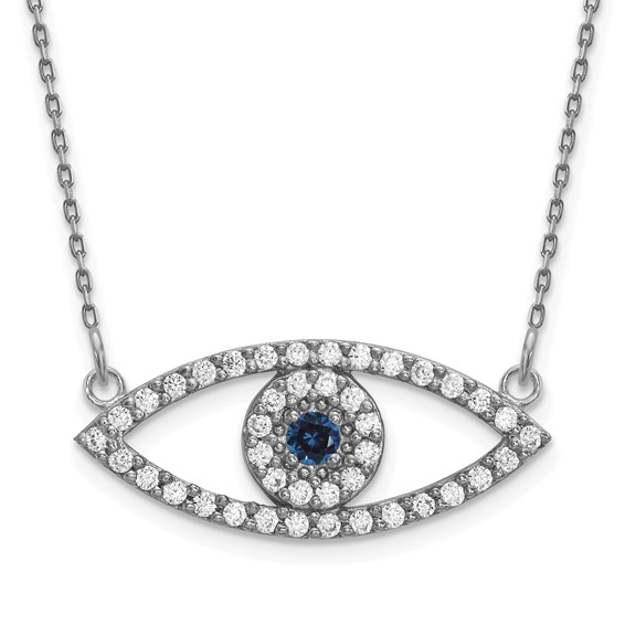 14k White Gold Medium Diamond and Sapphire Evil Eye Necklace