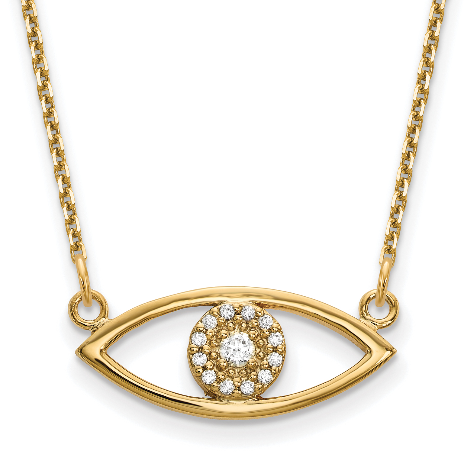 14k Polished 1/10 carat Diamond Small Evil Eye 18 inch (XP5046A)