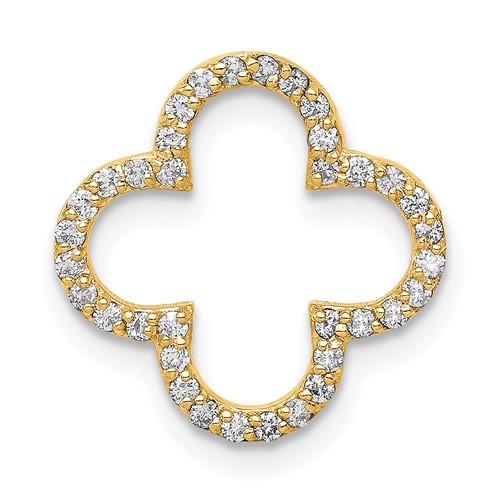 14K Yellow Gold Polished 0.25 Carat Diamond Small Quatrefoil Design Pendant