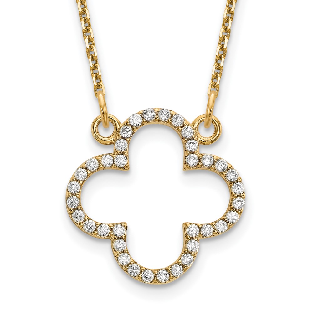 14K Yellow Gold Polished 0.25 Carat Diamond Quatrefoil Design Necklace, 18"
