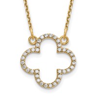 14K Yellow Gold Polished 0.25 Carat Diamond Quatrefoil Design Necklace, 18" view 1
