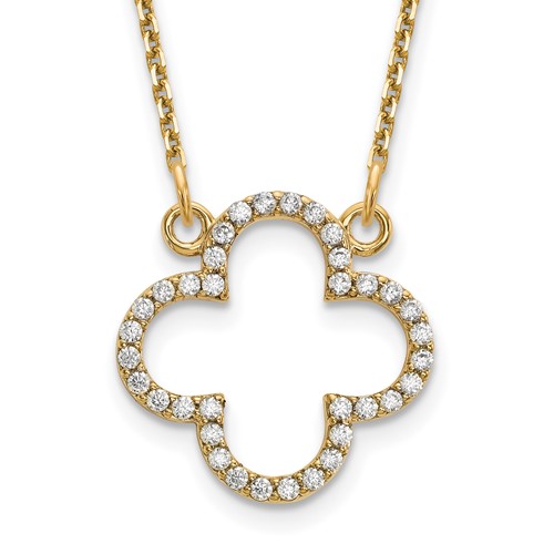 14K Yellow Gold Polished 0.25 Carat Diamond Quatrefoil Design Necklace, 18"