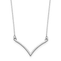14K White Gold Polished V-Necklace, 18" view 1