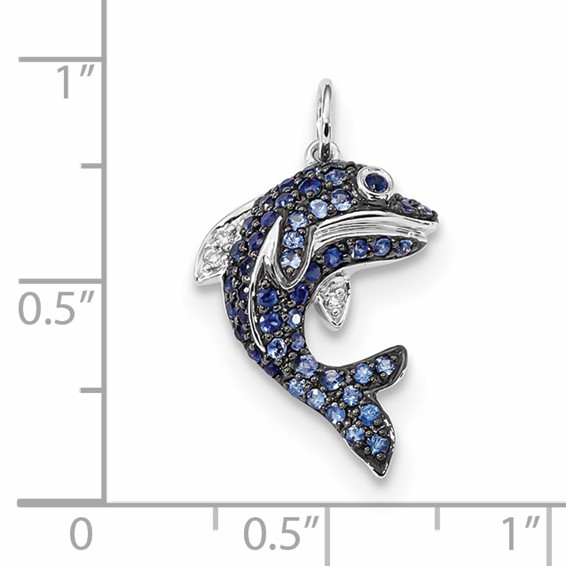14k White Gold Diamond and Blue Sapphire Dolphin Pendant