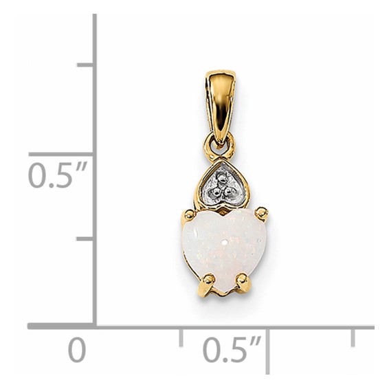 14k and Rhodium Genuine Opal Heart with Diamond Accent Pendant