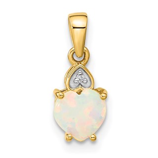 14k and Rhodium Genuine Opal Heart with Diamond Accent Pendant