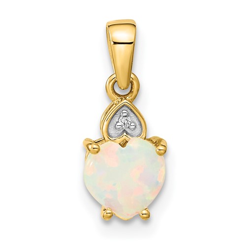 14K Yellow Gold and Rhodium Genuine Opal Heart Pendant with Diamond Accent