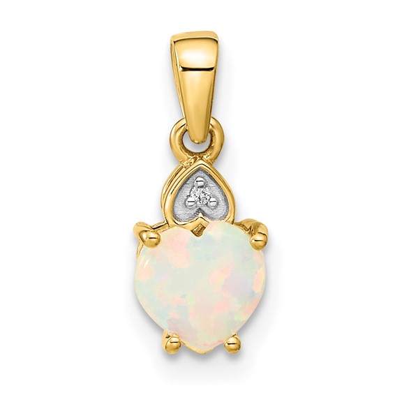 14k and Rhodium Genuine Opal Heart with Diamond Accent Pendant