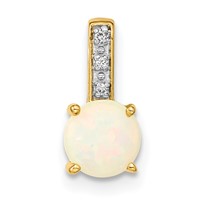 14K Yellow Gold Round Opal and Diamond Slide Fits Up to 4mm Fancy Omega Only view 1