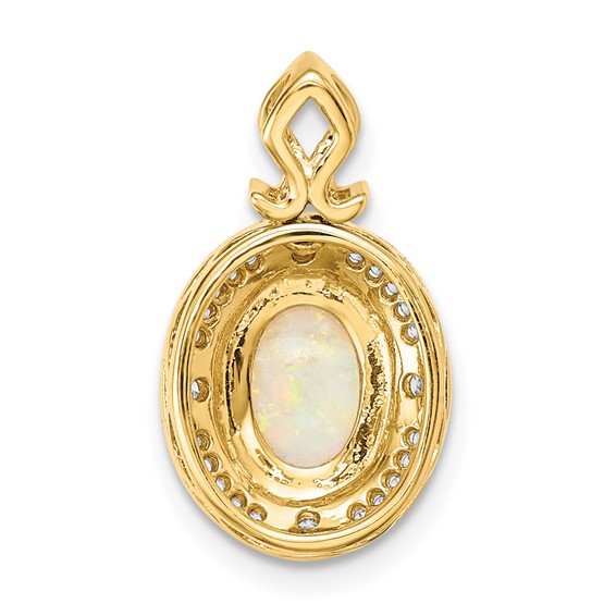 14k Austrian Opal and Diamond Halo Pendant Fits up to 2mm Regular/3mm Fancy or Reversible Omega