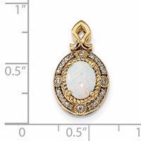 14K Yellow Gold Austrian Opal and Diamond Halo Pendant Fits Up to 2mm Regular 3mm Fancy Or Reversible Omega view 3