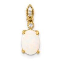 14K Yellow Gold Austrian Opal and Diamond Pendant view 1