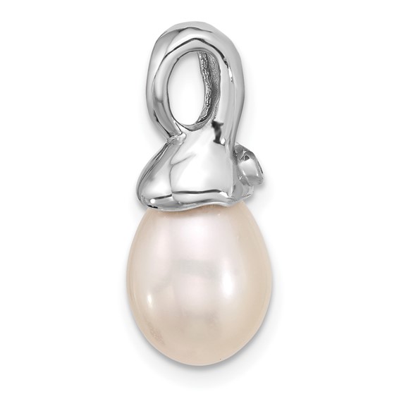 14K White Gold 9-10mm White Teardrop FWC Pearl and .01ct Dia Pendant