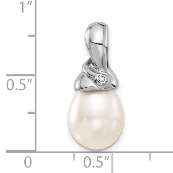 14K White Gold 9-10mm White Teardrop FWC Pearl and .01ct Dia Pendant