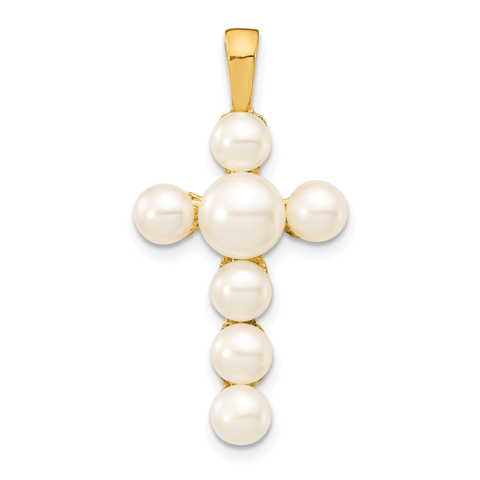 14K 4-6mm White Button Freshwater Cultured Pearl Cross Pendant (XP5296)