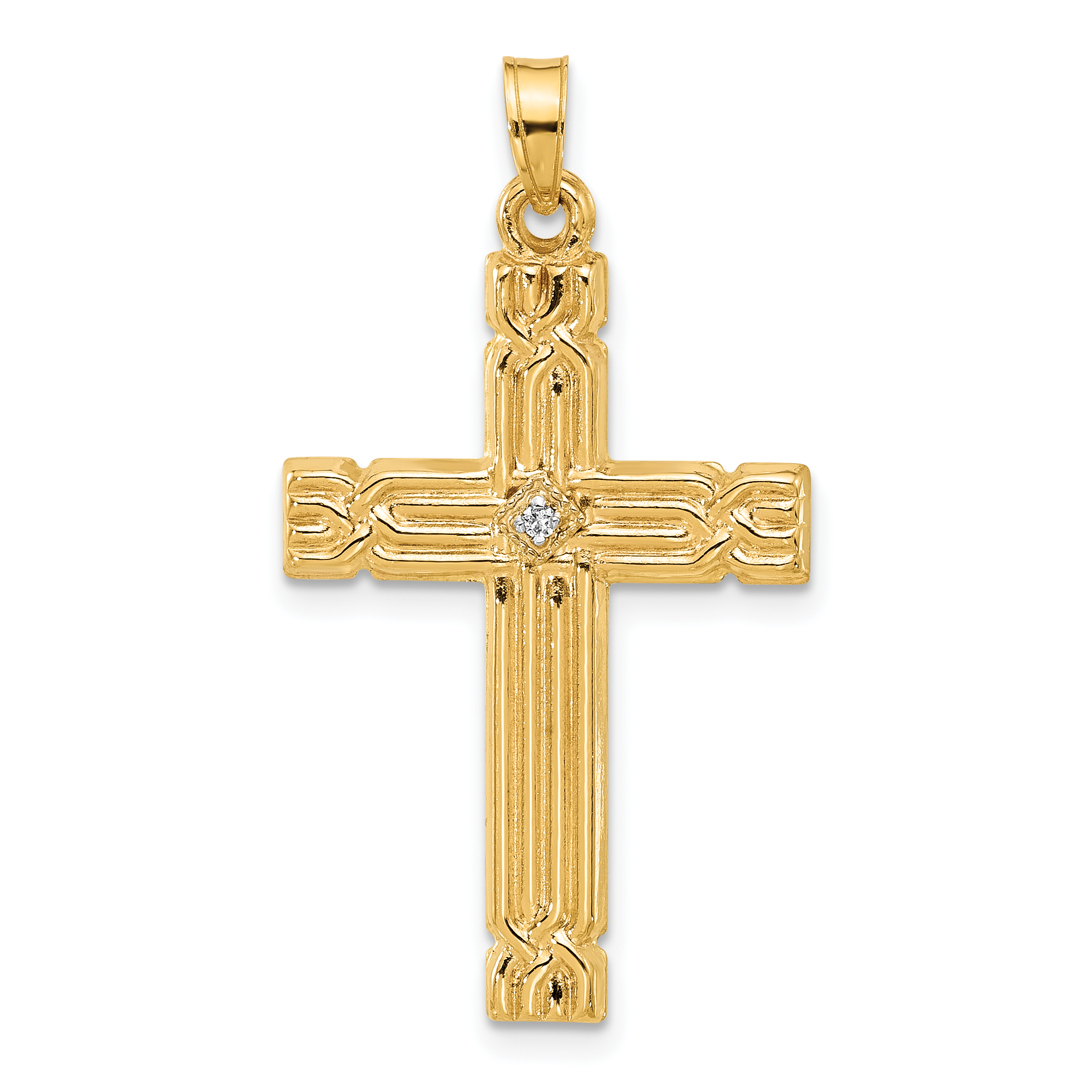 14k Polished and Grooved Hollow Diamond Cross Pendant (XP5307A)