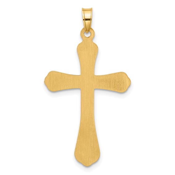 14k Polished and Grooved Hollow Diamond Cross Pendant