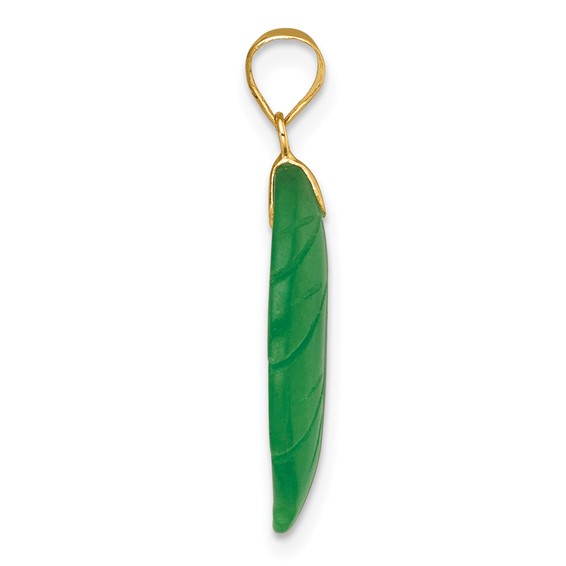 14K Polished Carved Jade Leaf Pendant