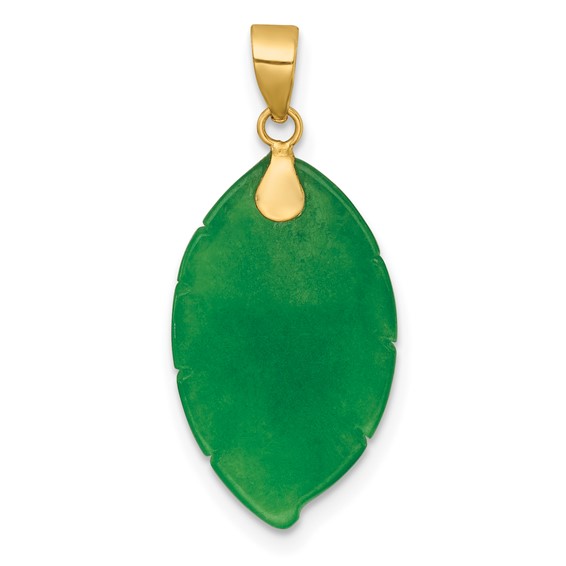 14K Polished Carved Jade Leaf Pendant