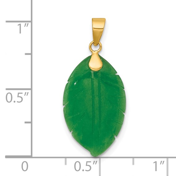 14K Polished Carved Jade Leaf Pendant