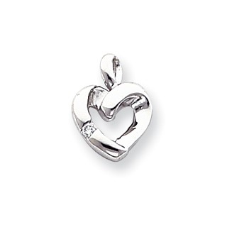 14k White Gold A Diamond heart pendant
