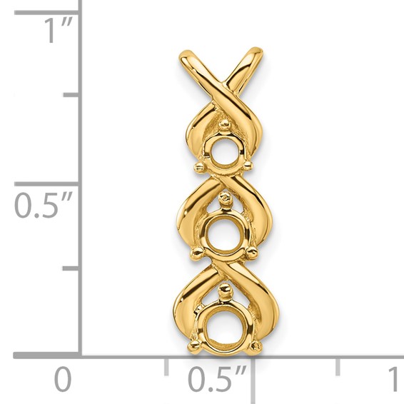 14k Holds 4.0/3.5/3.1mm Three-stone Criss-Cross Chain Slide Mounting