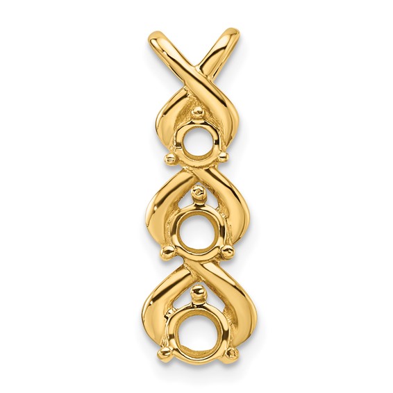 14k Holds 4.0/3.5/3.1mm Three-stone Criss-Cross Chain Slide Mounting