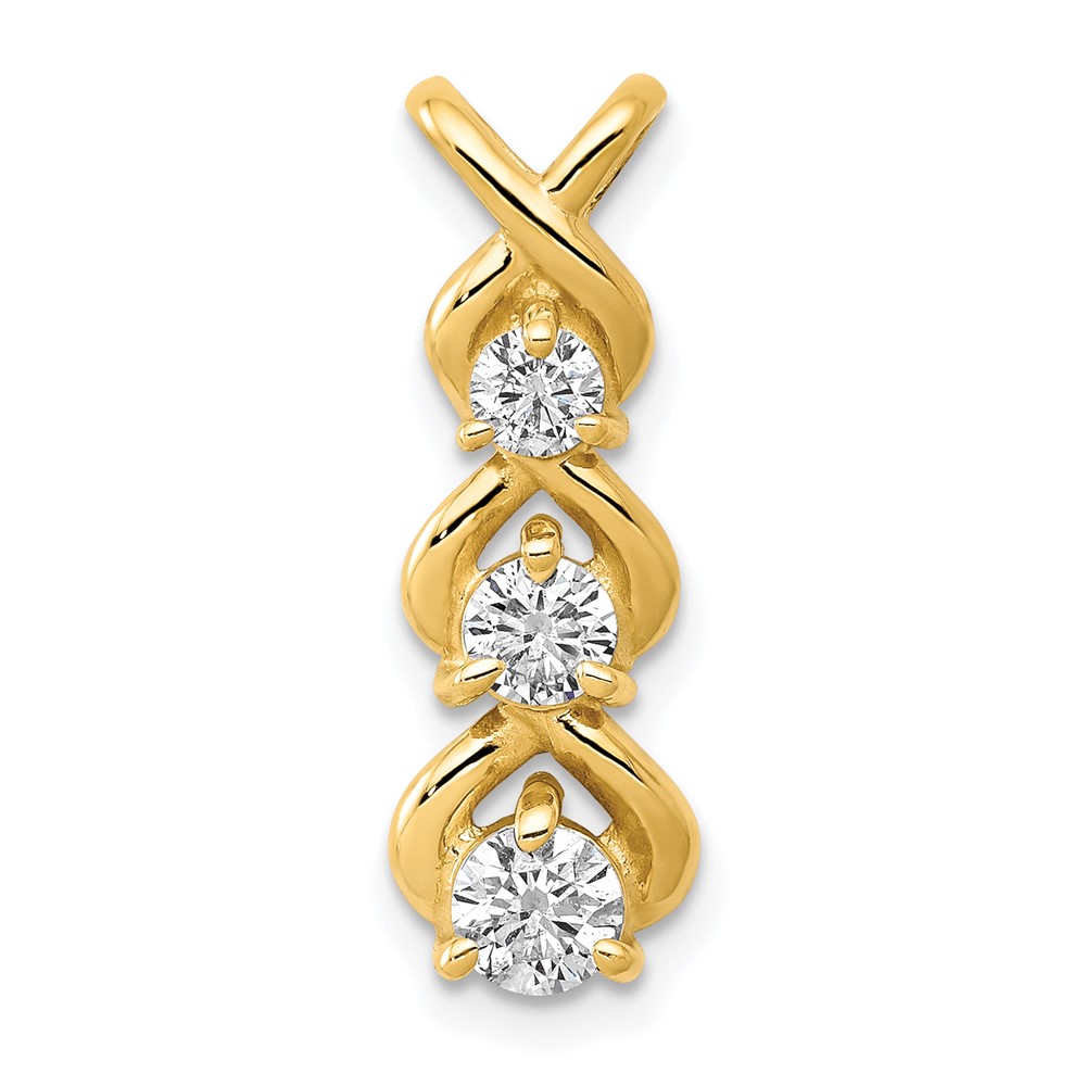 14K Yellow Gold Complete 0.5 Carat Three-stone AA Diamond Criss-Cross Chain Slide