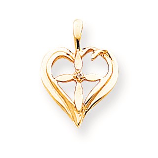 14k AA Diamond Heart Cross Pendant
