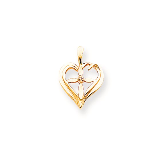 14k AA Diamond Heart Cross Pendant