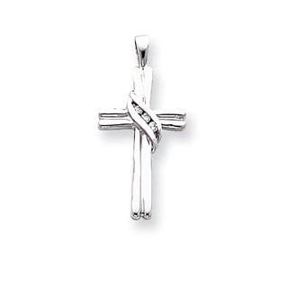 14k White Gold AA Diamond Cross Pendant