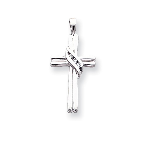 14k White Gold AA Diamond Cross Pendant