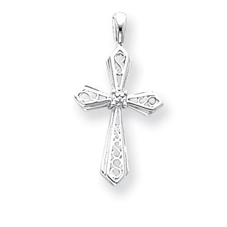 14k White Gold AA Diamond Cross Pendant