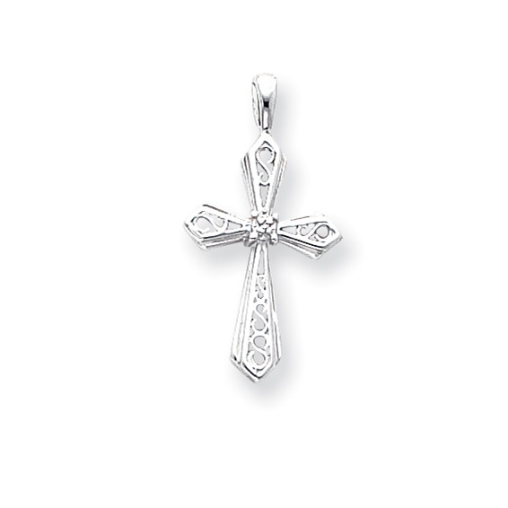 14k White Gold AA Diamond Cross Pendant