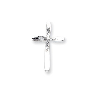 14k White Gold AAA Diamond Cross Pendant