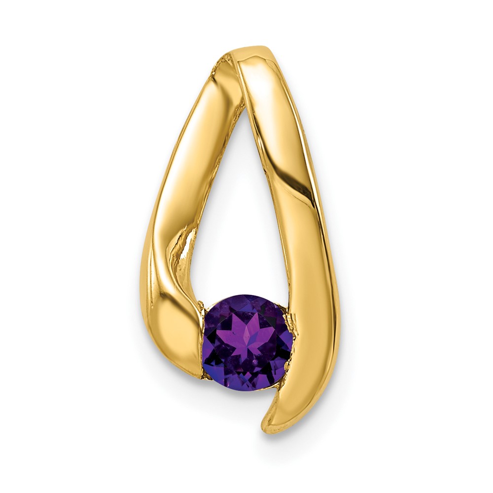 14K 4mm Yellow Gold Round Amethyst Chain Slide