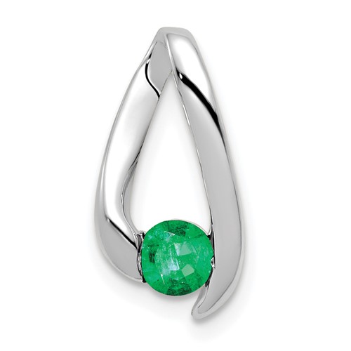 14K White Gold 4mm Round Emerald Chain Slide