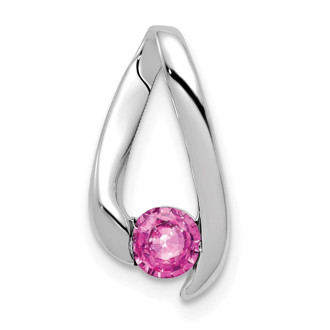 14k White Gold 4mm Round Pink Sapphire Chain Slide (XP949SP)