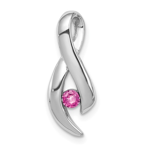 14K White Gold 3mm Pink Sapphire Ribbon Slide Fits Up to 4mm Fancy Omega