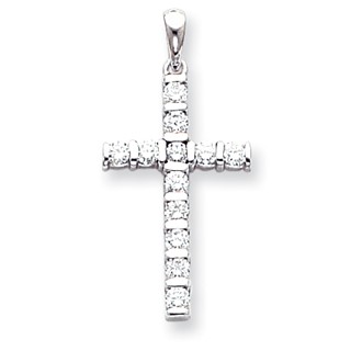 14k White Gold AAA Diamond cross pendant