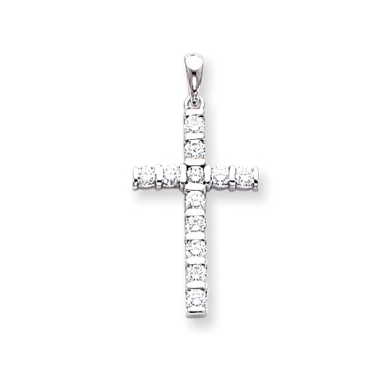 14k White Gold A Diamond cross pendant