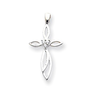 14k White Gold AA Diamond Cross Pendant