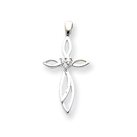 14k White Gold AA Diamond Cross Pendant