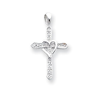 14k White Gold AA Diamond Cross Pendant