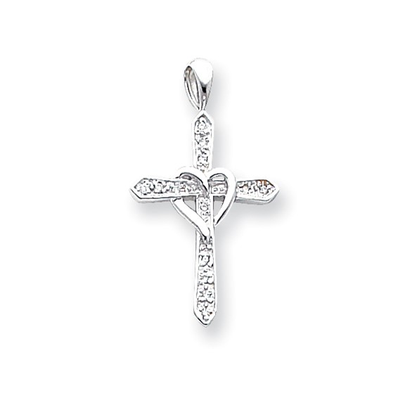 14k White Gold AA Diamond Cross Pendant