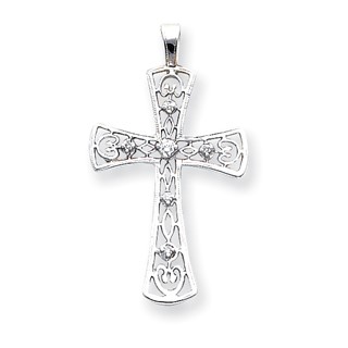 14k White Gold AA Diamond Cross Pendant