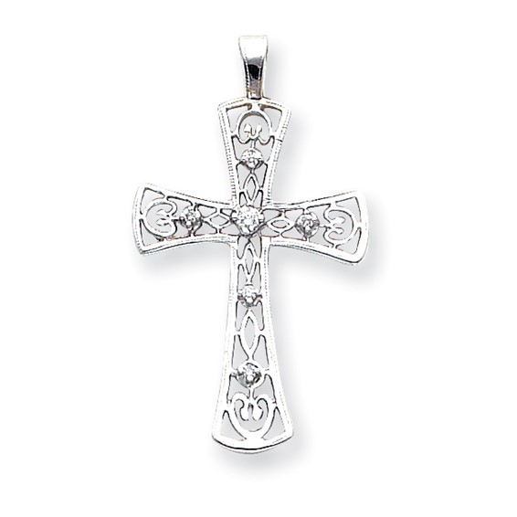 14k White Gold VS Diamond cross pendant