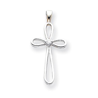 14k White Gold AA Diamond Cross Pendant